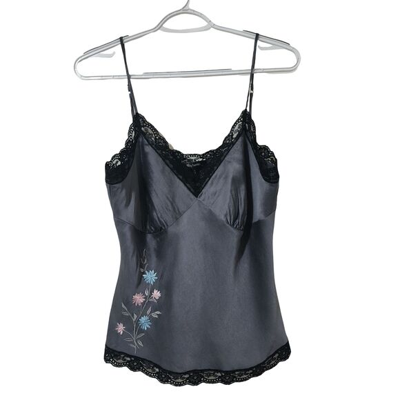 Daisy Fuentes Moda Y2K Babydoll Embroidered Silk Camisole Size L Gray Feminine - Picture 1 of 9
